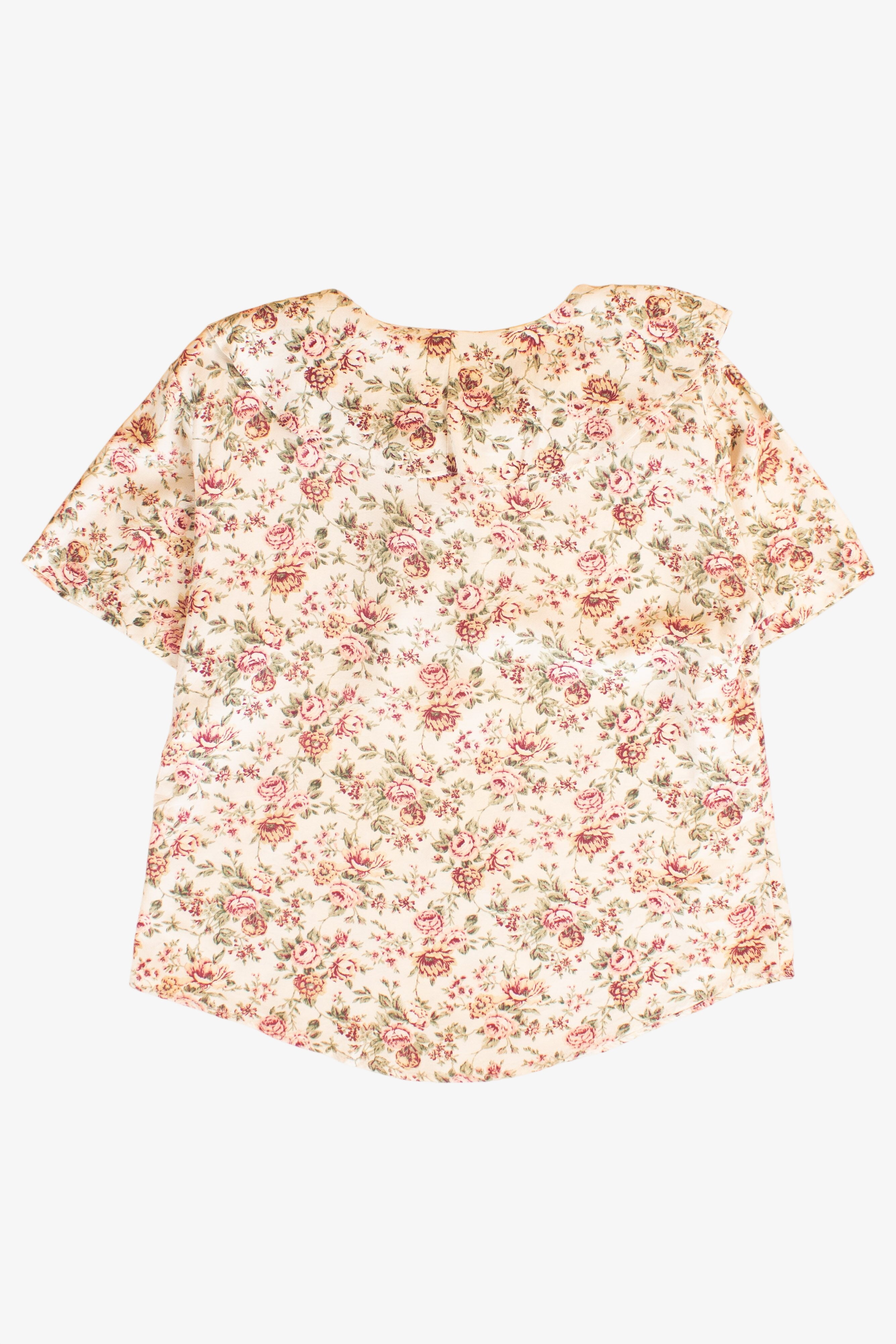 Vintage Floral Ruffle Neck Blouse (1980s)