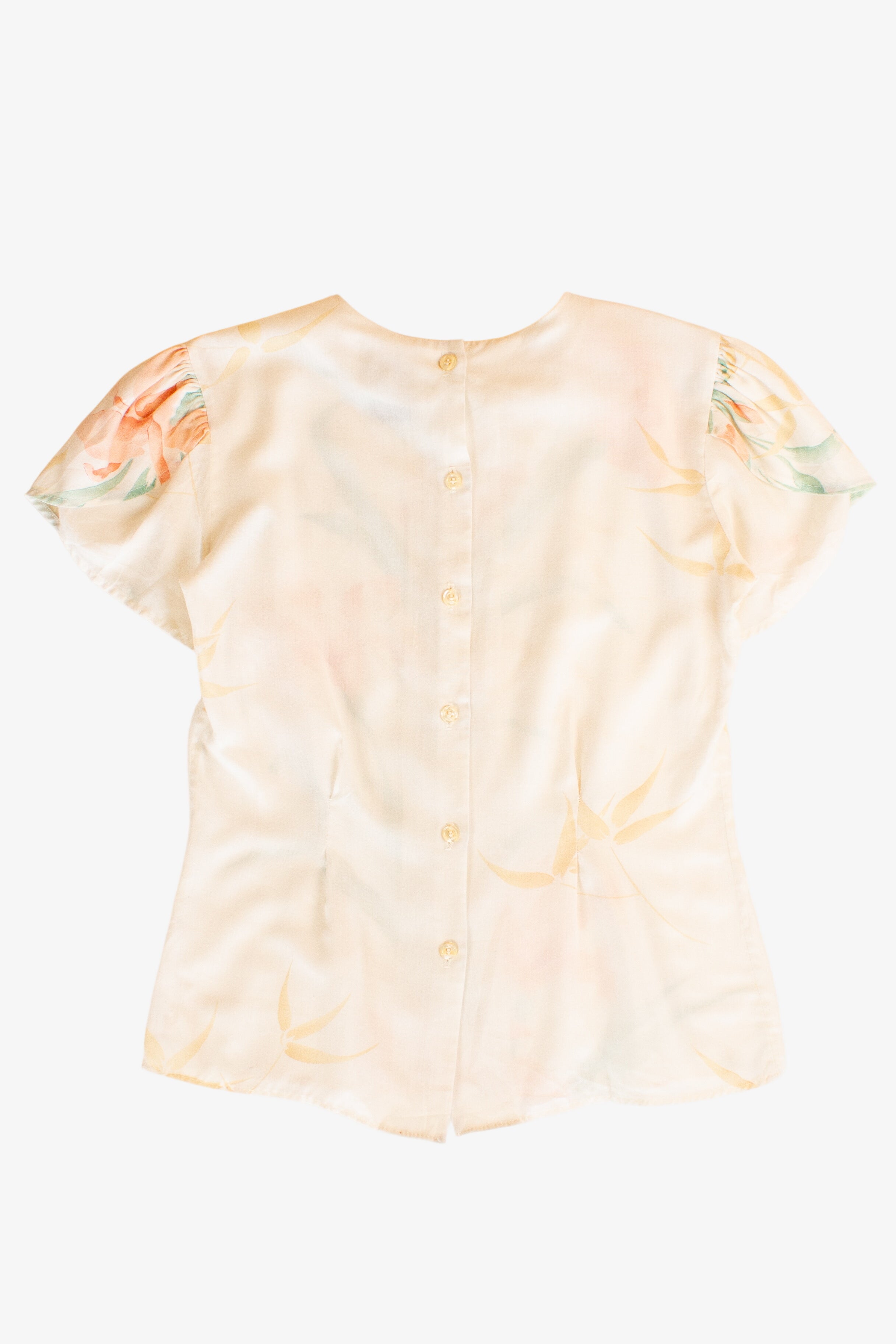 Vintage Watercolor Floral Back Button Blouse (1980s)
