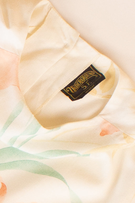 Vintage Watercolor Floral Back Button Blouse (1980s)