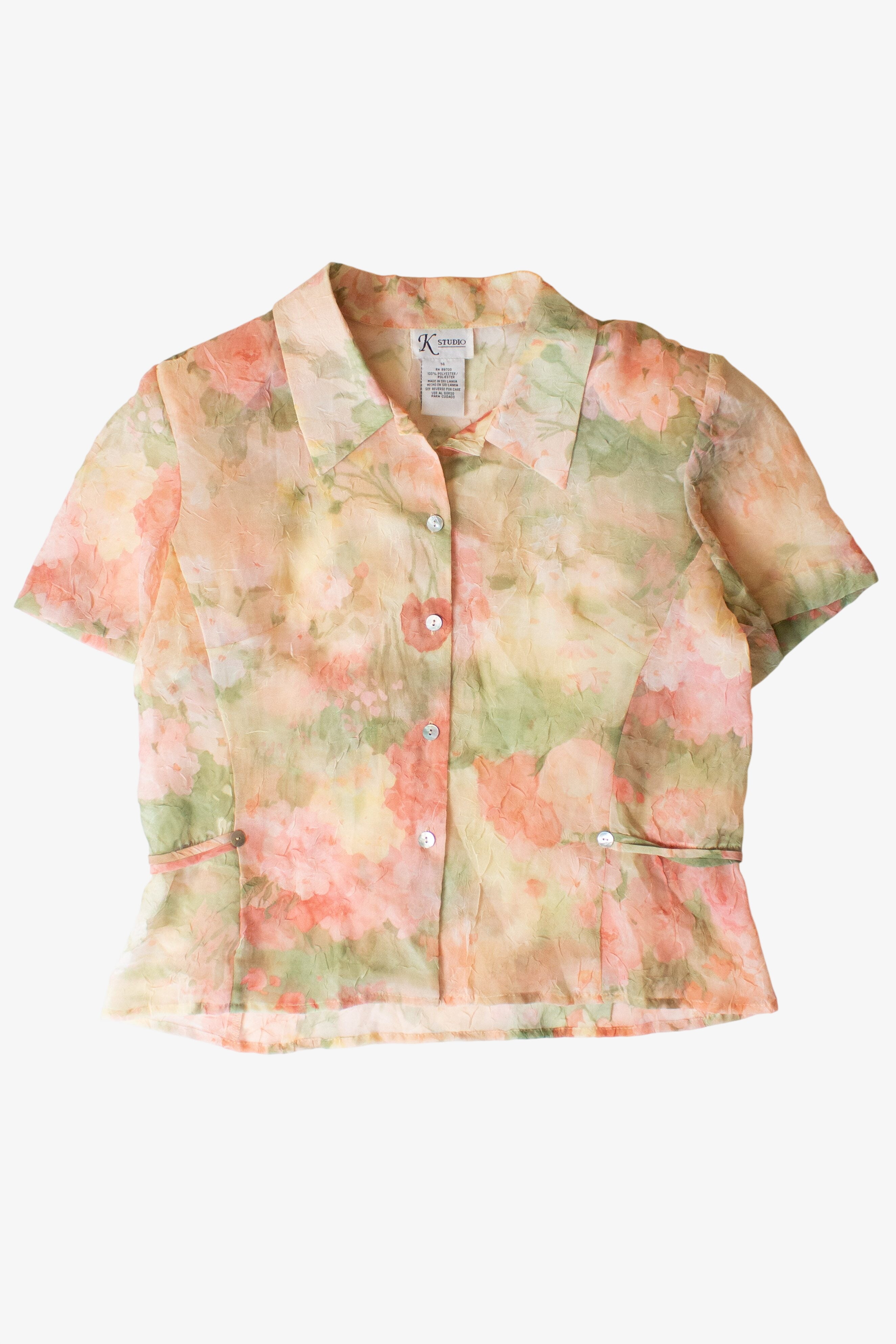 Vintage Peach Floral Button Up Blouse (1990s)