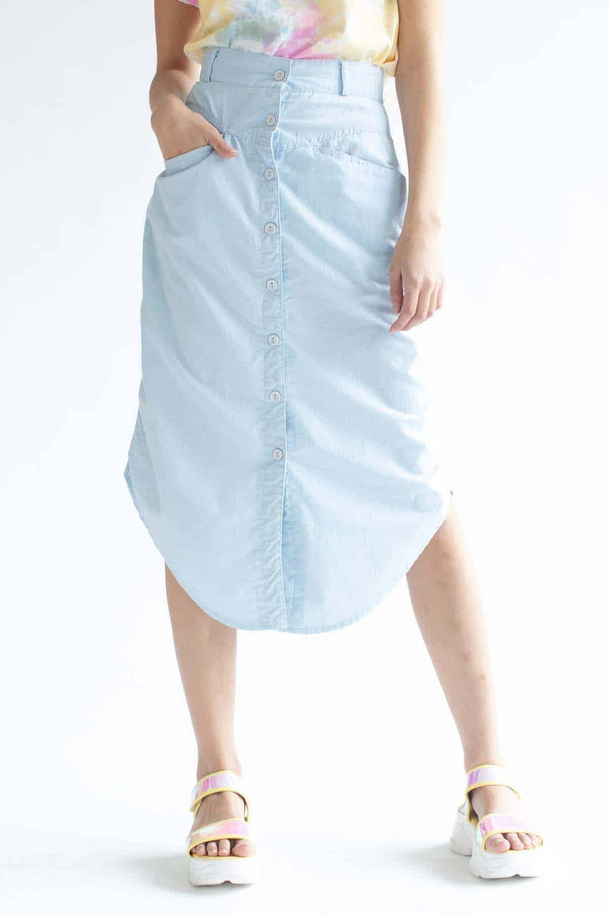 Vintage Blue Button Front Skirt