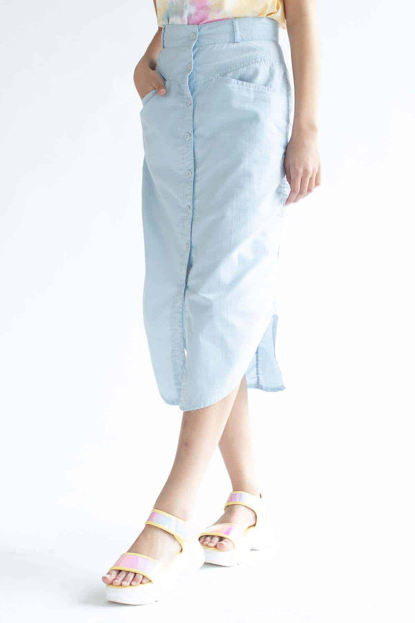 Vintage Blue Button Front Skirt