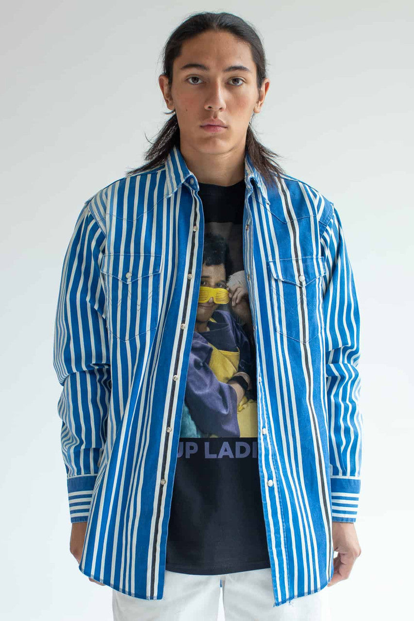 Vintage Blue Striped Wrangler Button Up Shirt