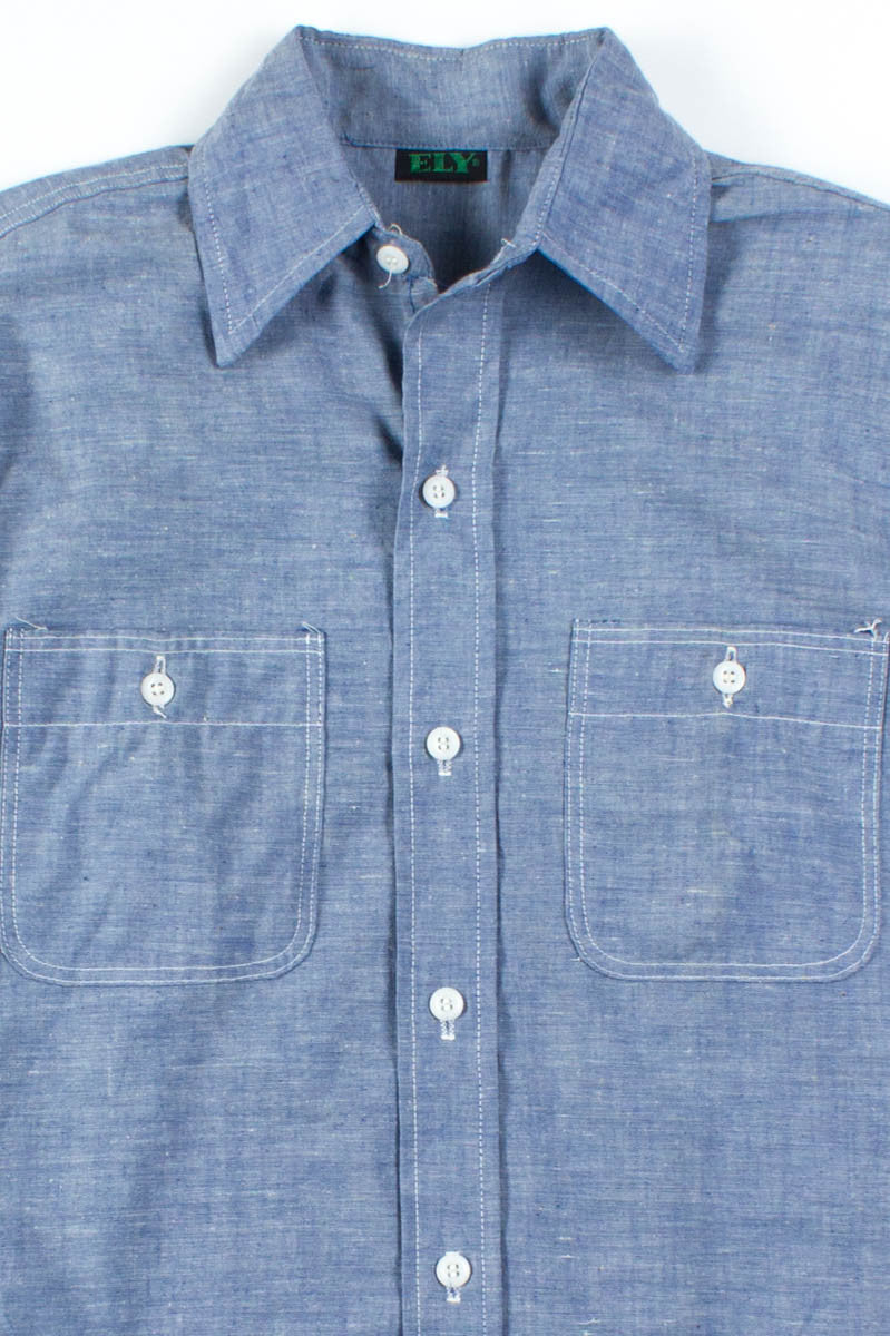 Blue Stitched Chambray Button Up Shirt