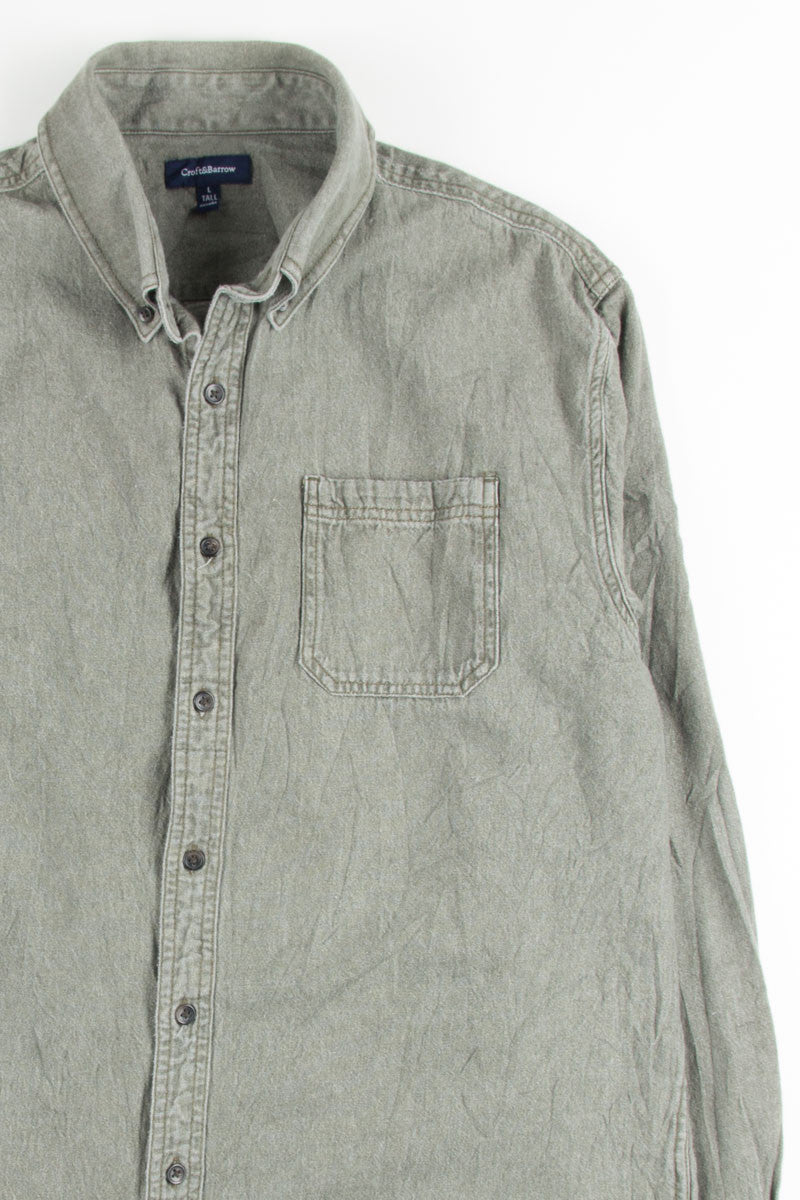 Olive Stone Washed Button Up Shirt