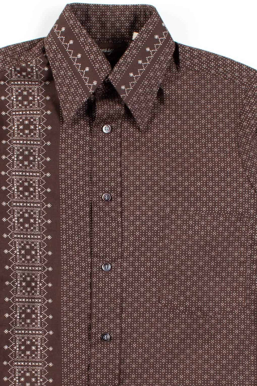 Brown Dot Pattern Button Up Shirt
