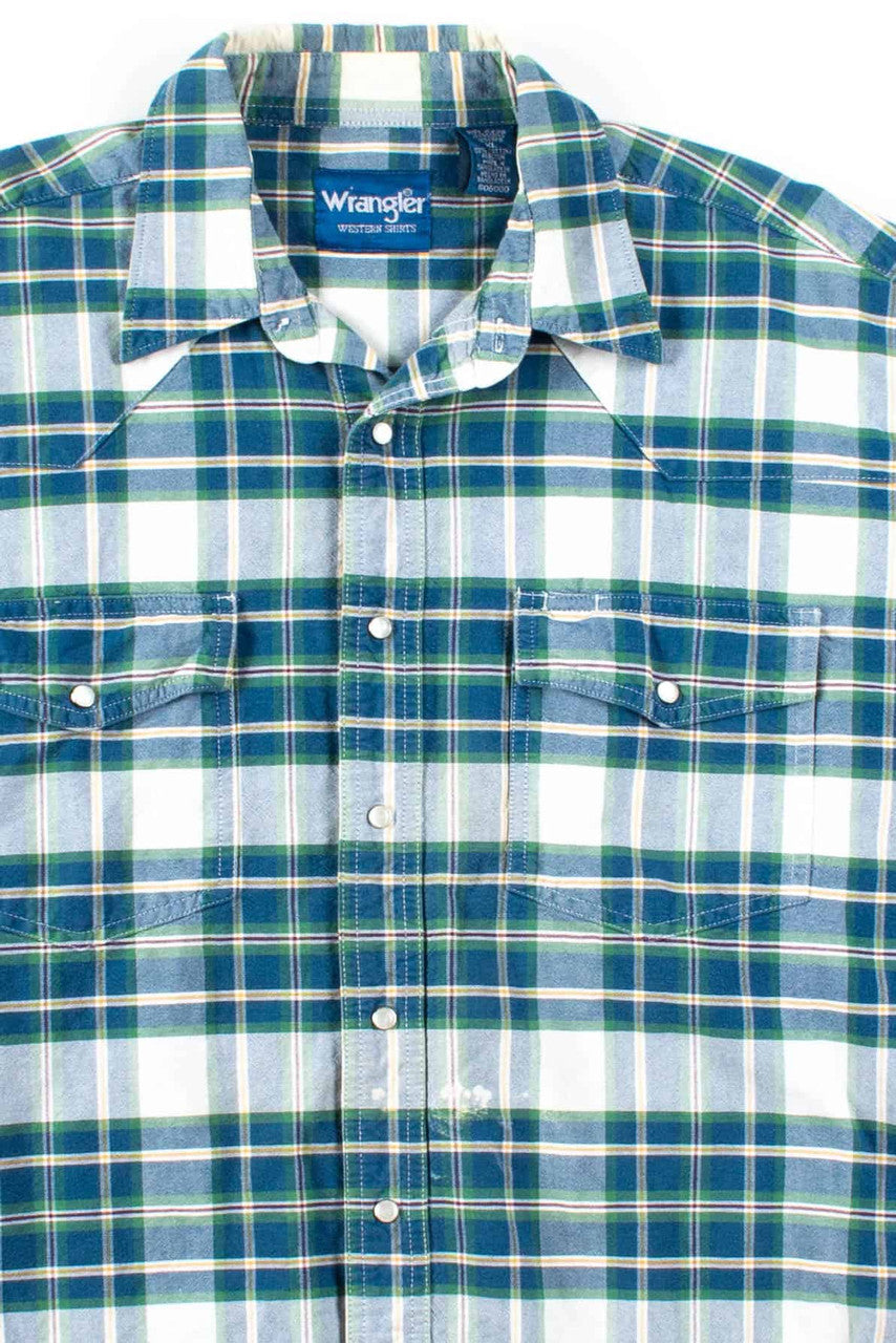 Green Plaid Wrangler Button Up Shirt