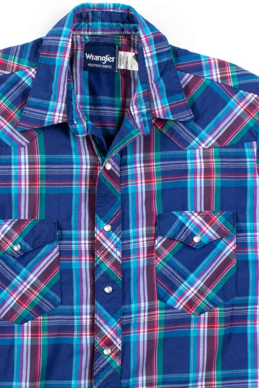 Navy Plaid Wrangler Button Up Shirt