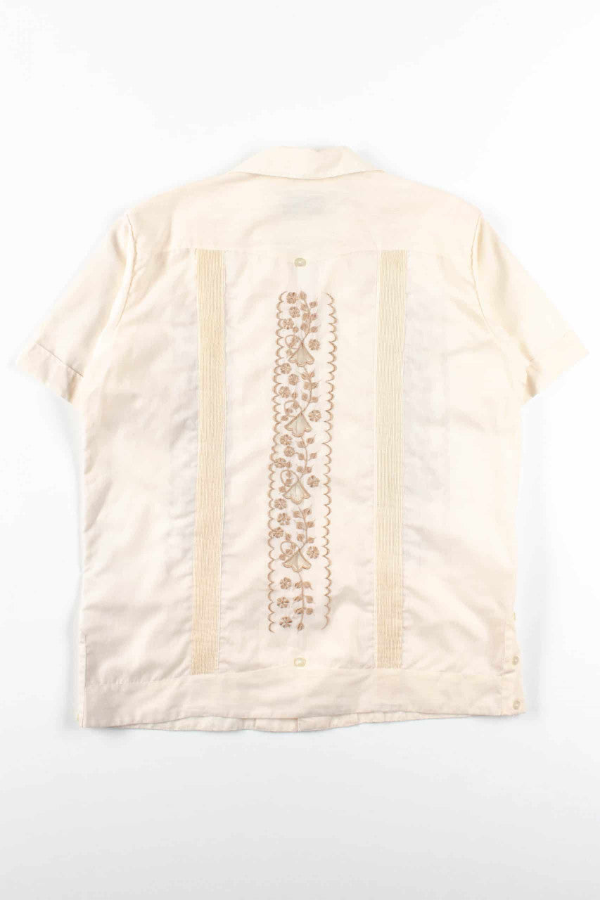 Beige Floral Guayabera Shirt