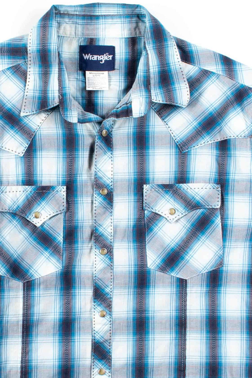 Blue Plaid Wrangler Button Up Shirt 1