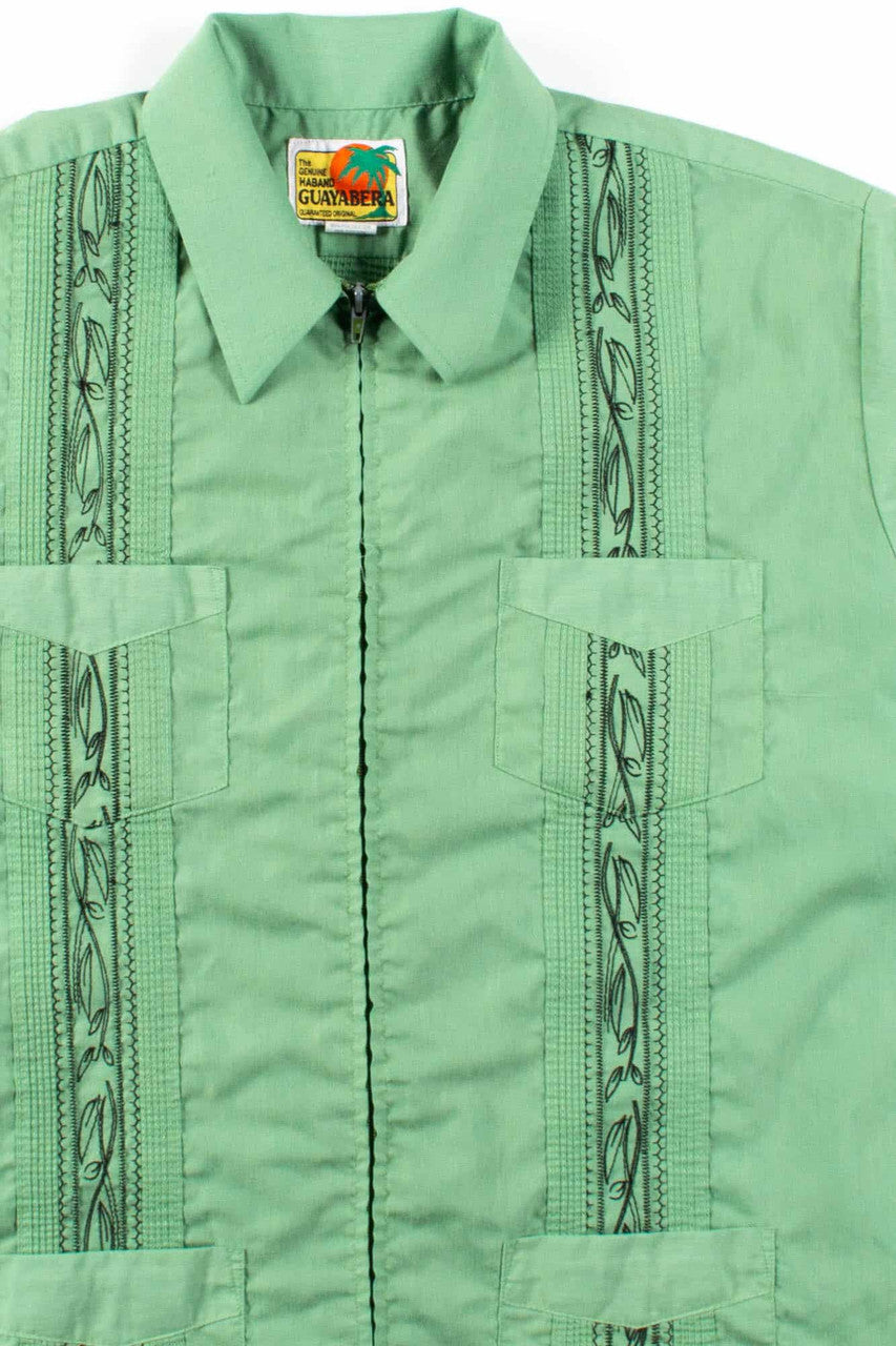 Green Guayabera Zip Up Shirt