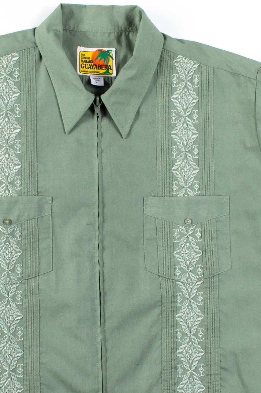 Olive Guayabera Zip Up Shirt