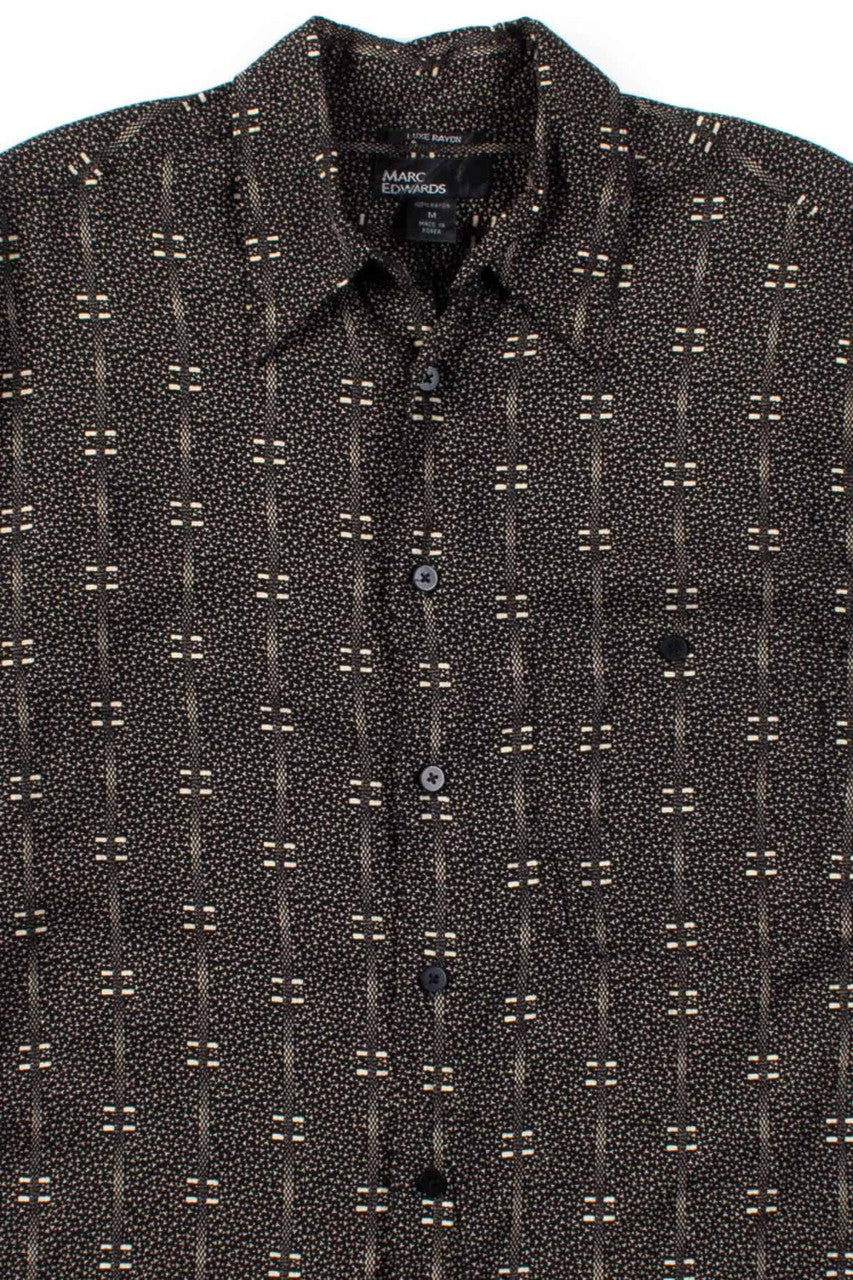 Black Pattern Rayon Button Up Shirt