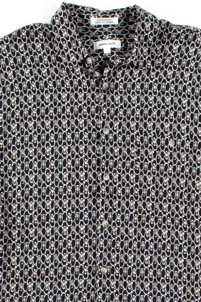 Black Patterned Rayon Button Up Shirt