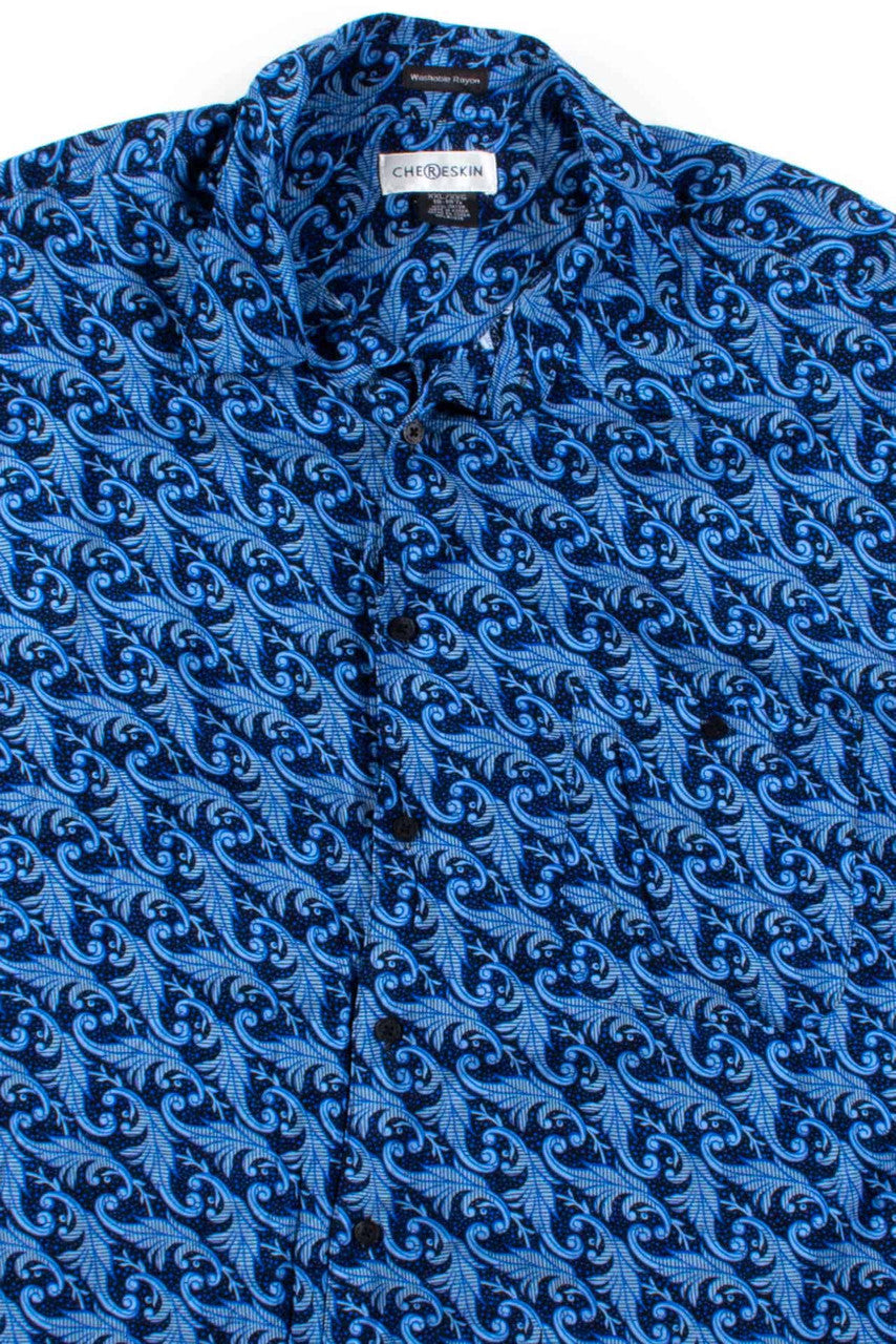 Blue Floral Swirl Button Up Shirt