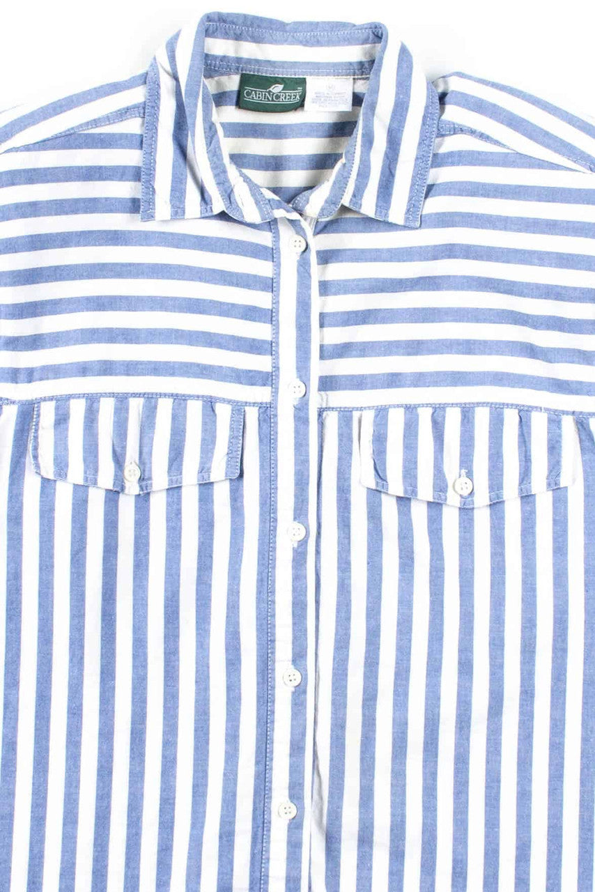 Blue Striped Short Sleeve Button Up Shirt