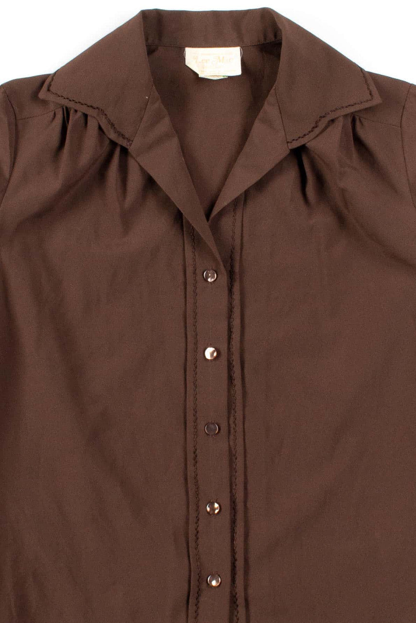 Brown Butterfly Collar Button Up Shirt 2
