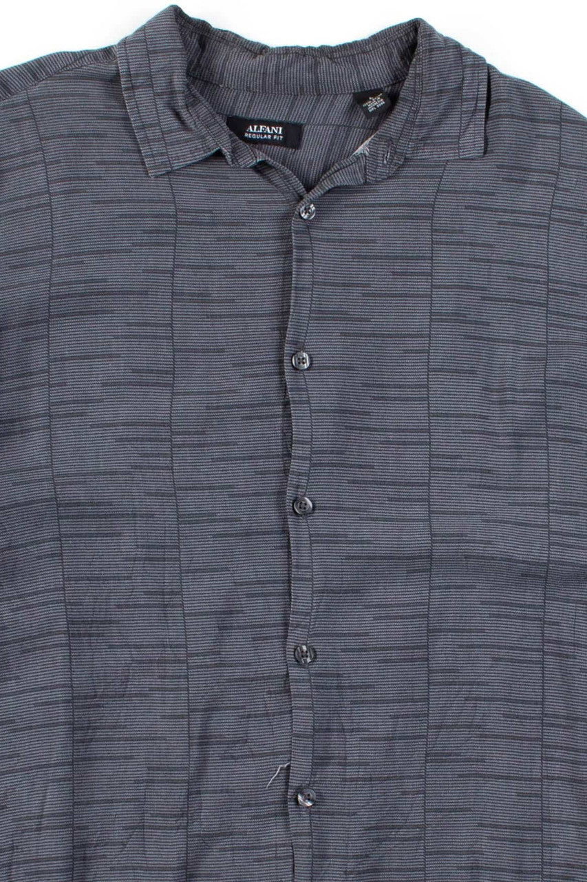 Grey Striped Rayon Button Up Shirt