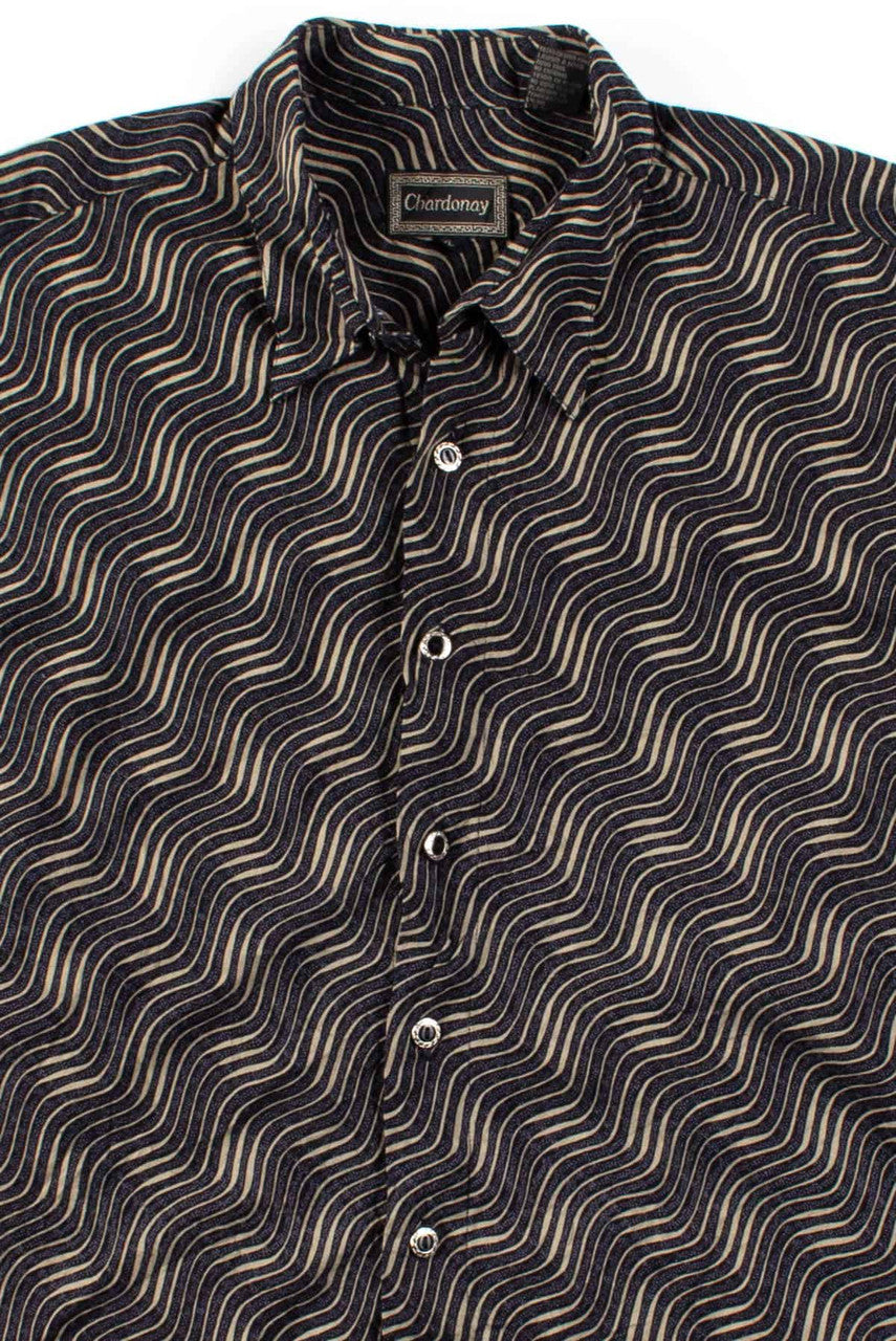 Black Waves Rayon Button Up Shirt