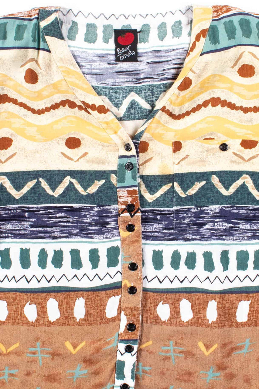 Abstract V-Neck Button Up Shirt