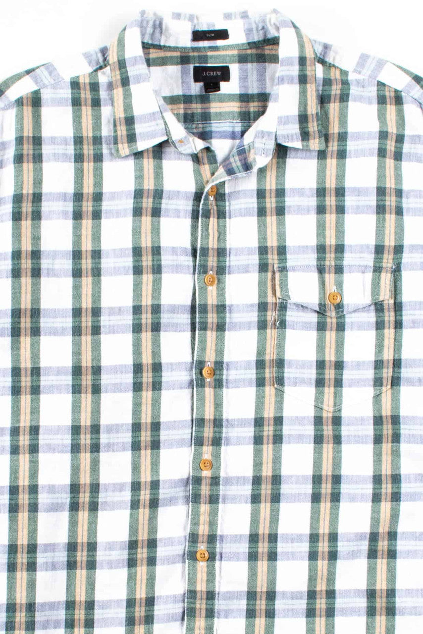 Green & White Plaid Button Up Shirt