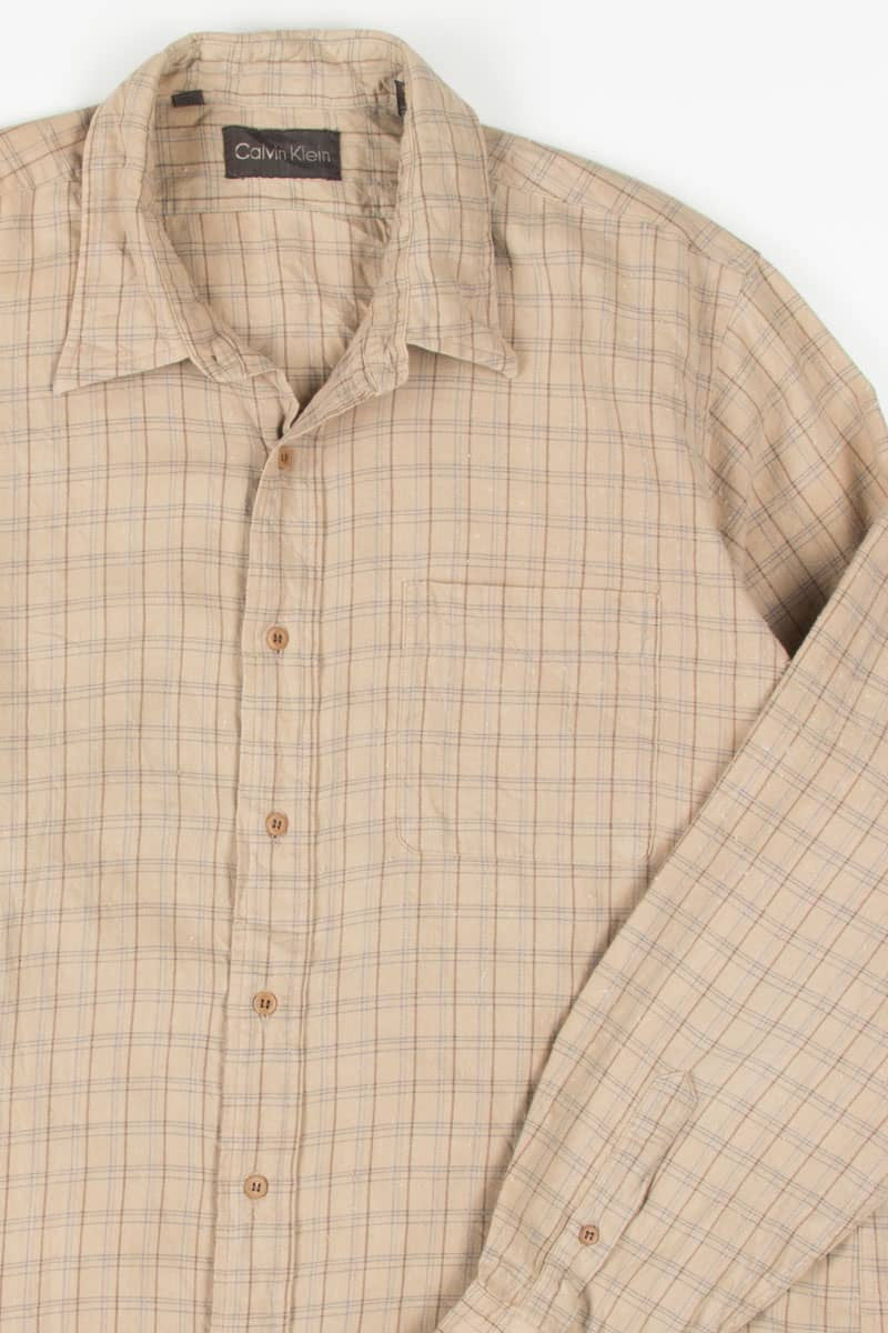Tan Wool Blend Calvin Klein Button Up Shirt 789