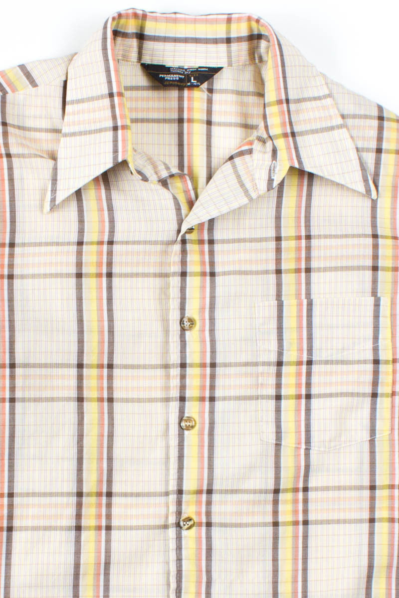 Beige Plaid Button Up Shirt 1