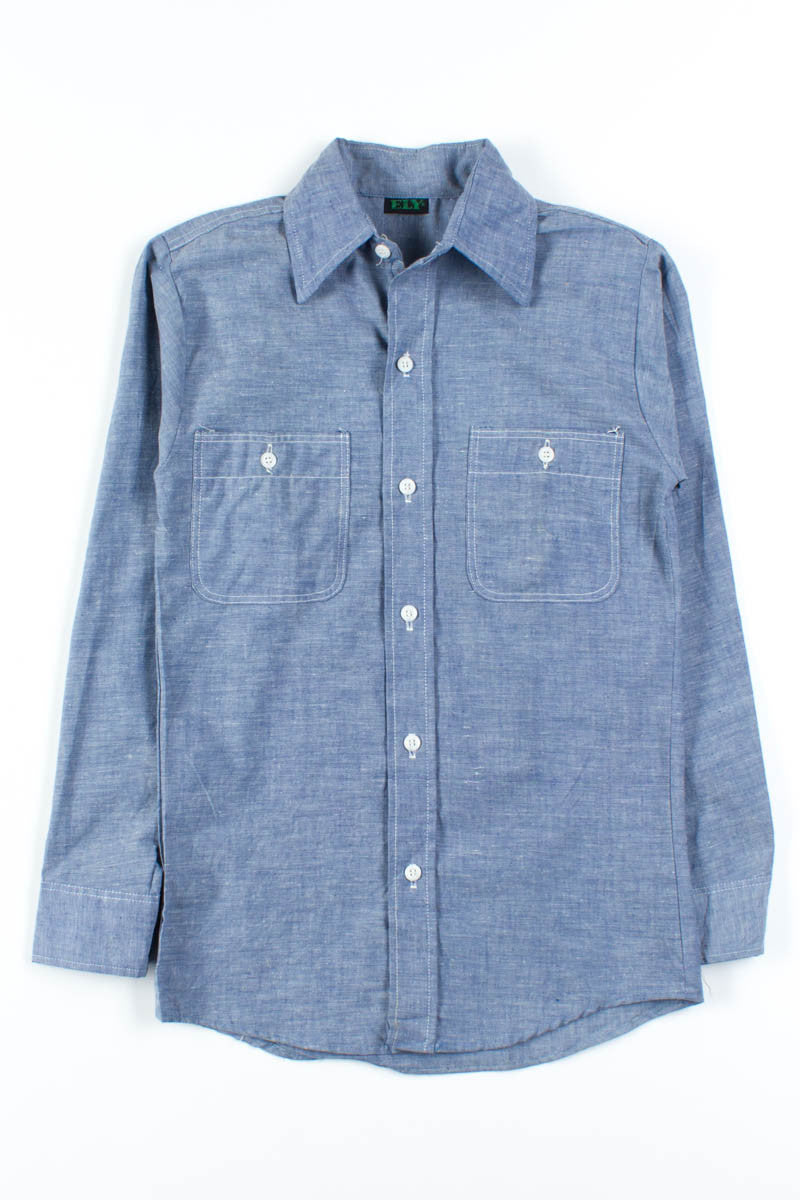 Blue Stitched Chambray Button Up Shirt