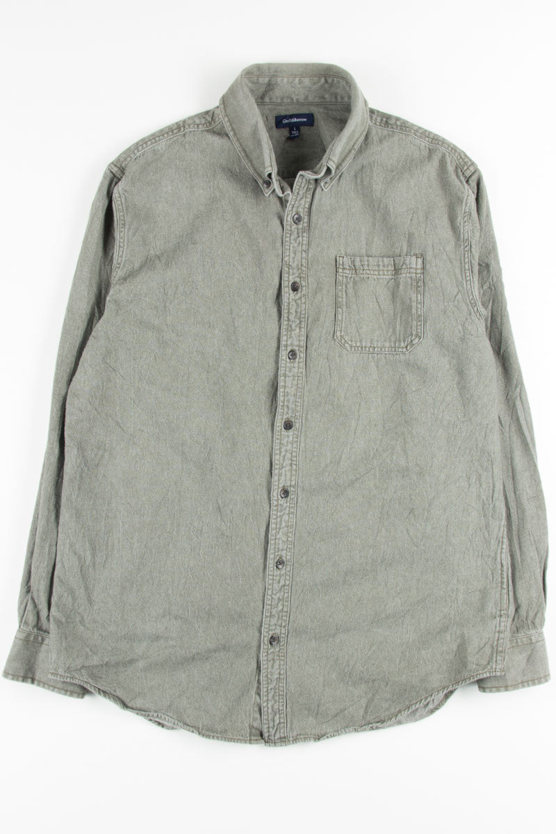 Olive Stone Washed Button Up Shirt