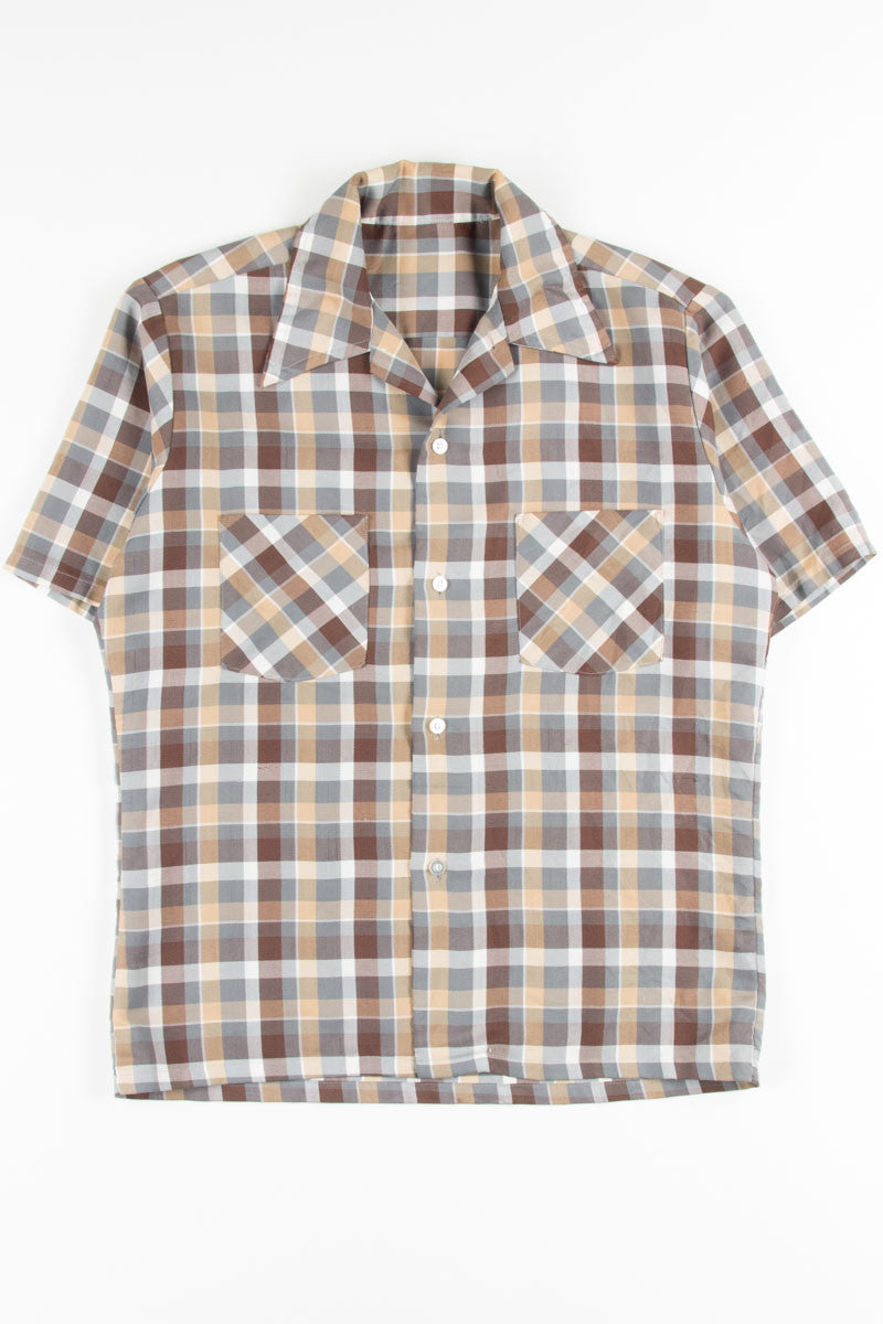 Brown Plaid Butterfly Collar Button Up Shirt