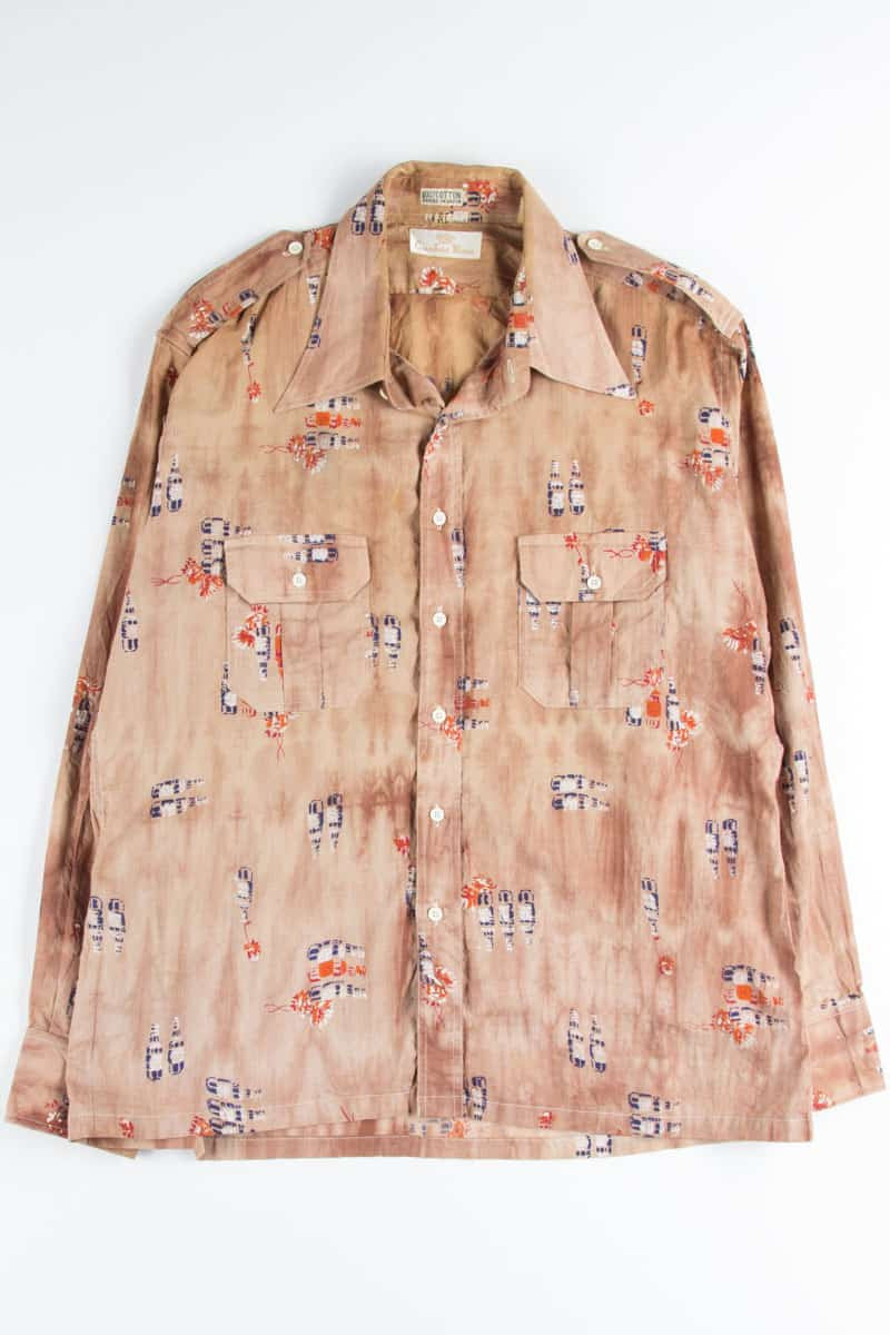 Vintage Bottle Print Button Up Shirt