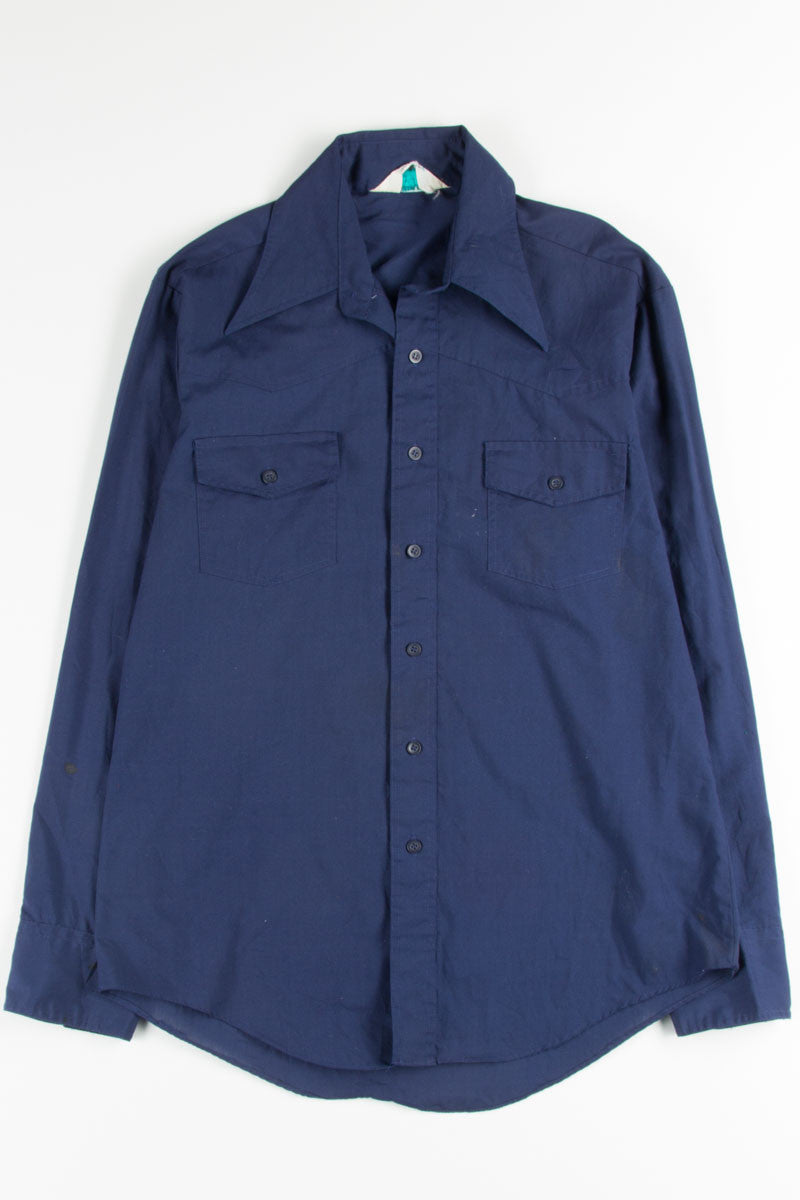 Blue Double Pocket Butterfly Collar Button Up Shirt