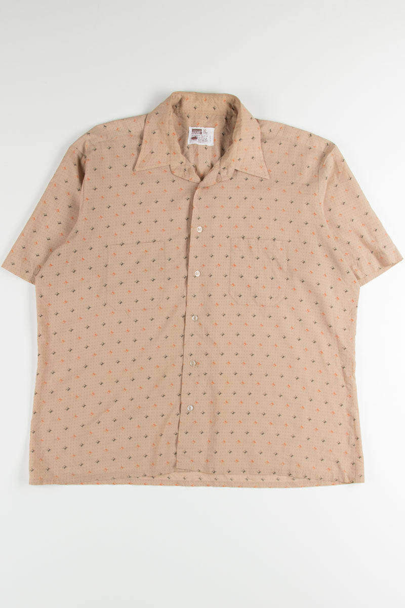 Brown Diamond Patterned Button Up Shirt