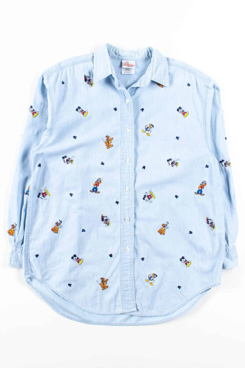 Disney Embroidered Chambray Button Up Shirt