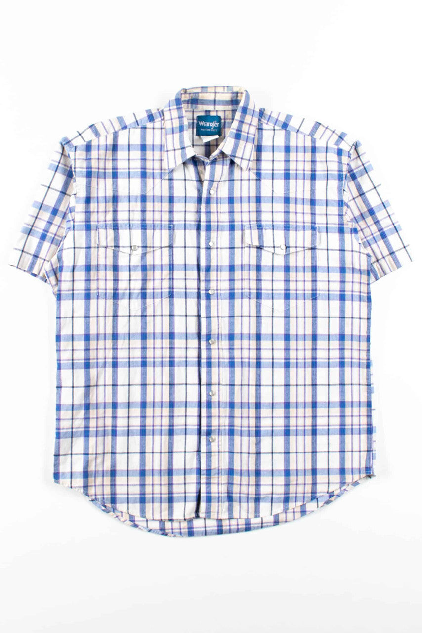 Blue Plaid Wrangler Button Up Shirt 2