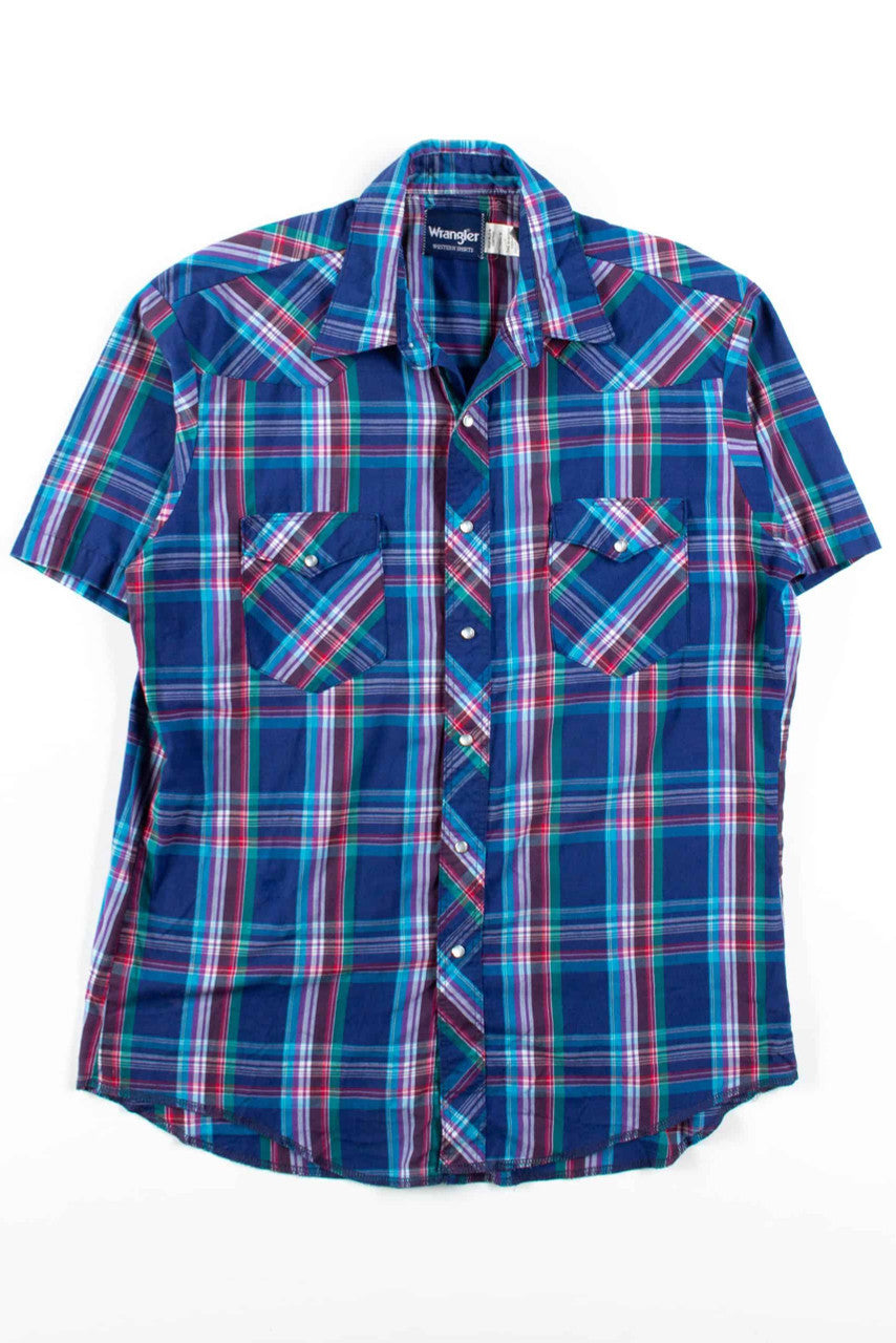 Navy Plaid Wrangler Button Up Shirt
