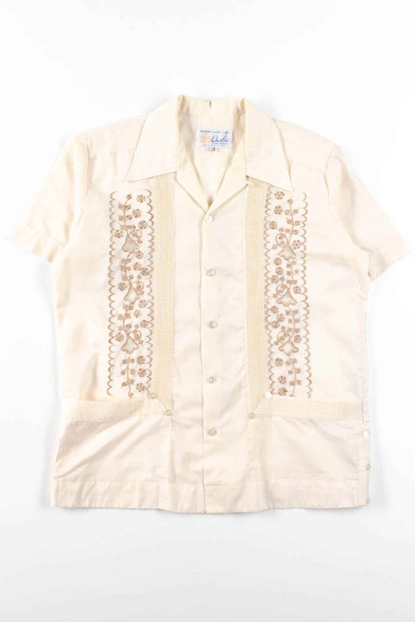 Beige Floral Guayabera Shirt