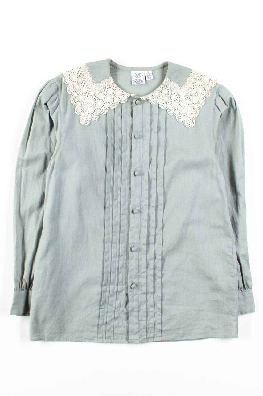 Sage Lace Collar Button Up Shirt