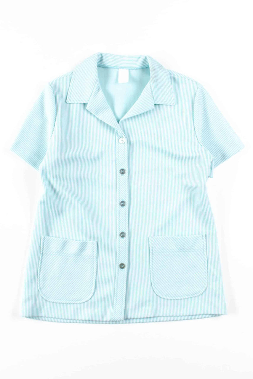 Blue Ribbed Button Up Shirt