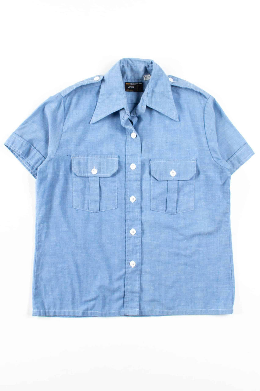 Chambray Butterfly Collar Button Up Shirt