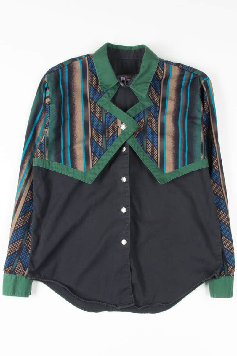 Western Green Cut Out Button Up Shirt
