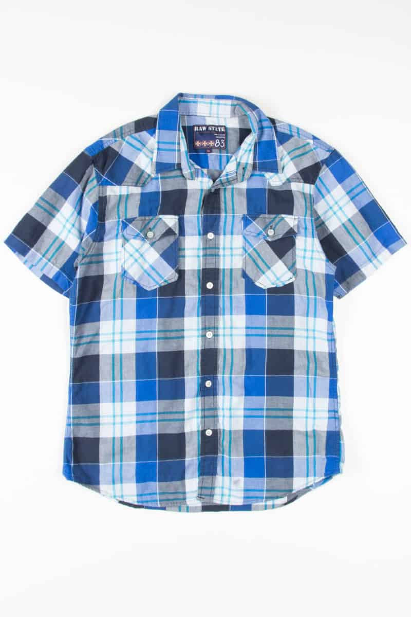 Blue Plaid Shortsleeve Button Up Shirt