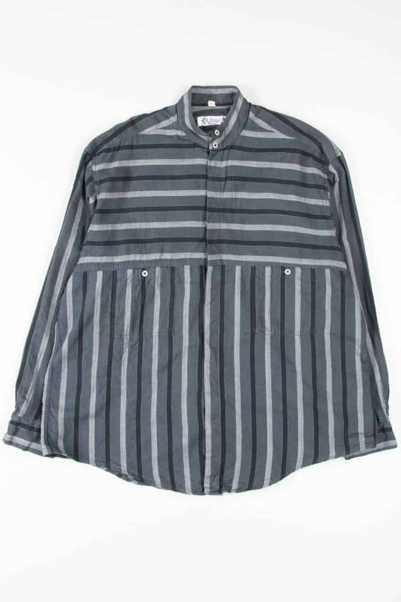 Grey Block Striped Button Up Shirt