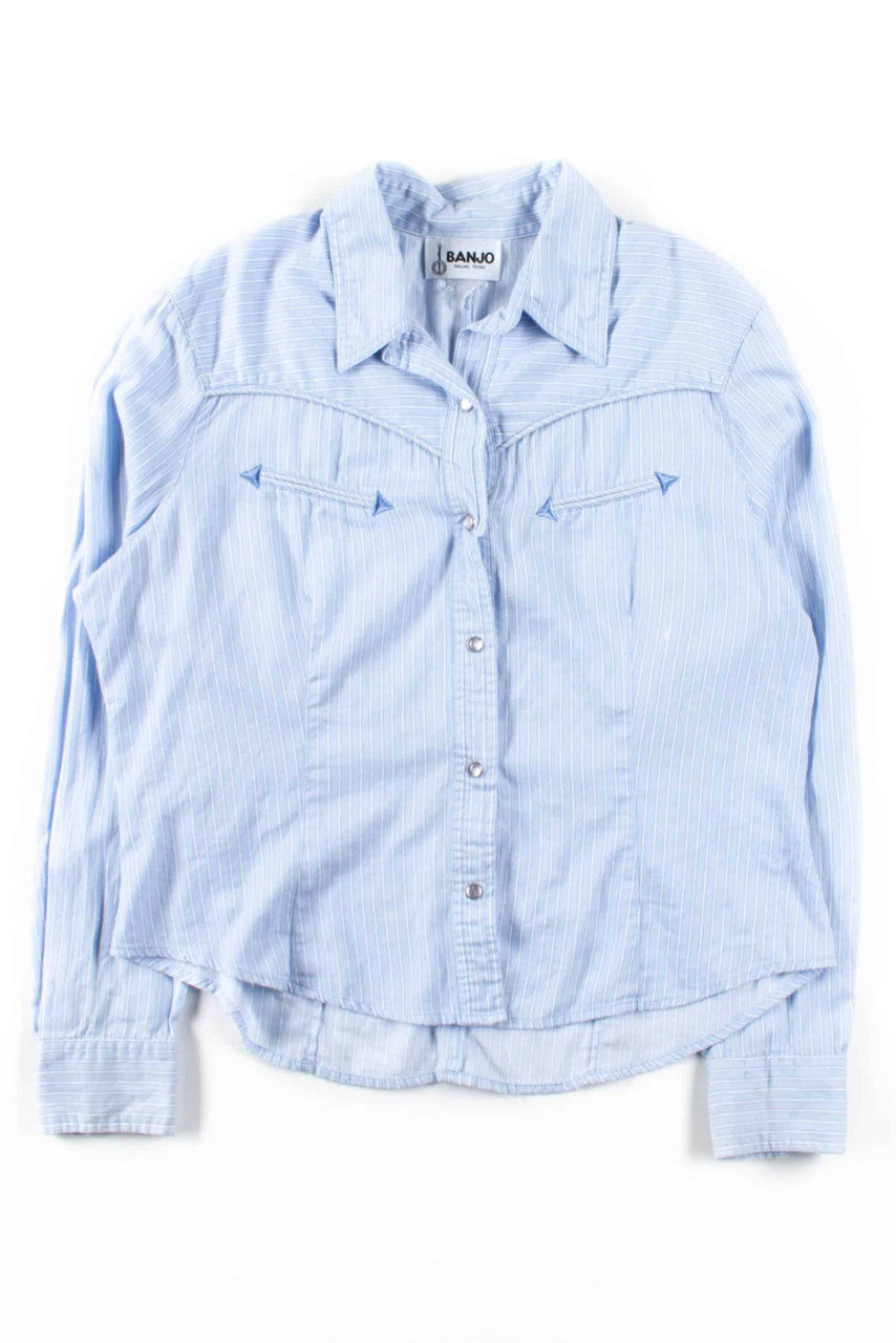 Blue Striped Snap Button Up Shirt