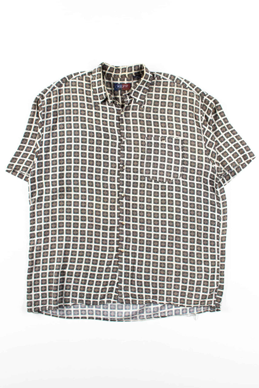 Floral Squares Rayon Button Up Shirt