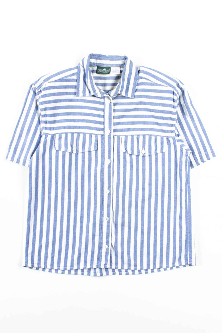 Blue Striped Short Sleeve Button Up Shirt