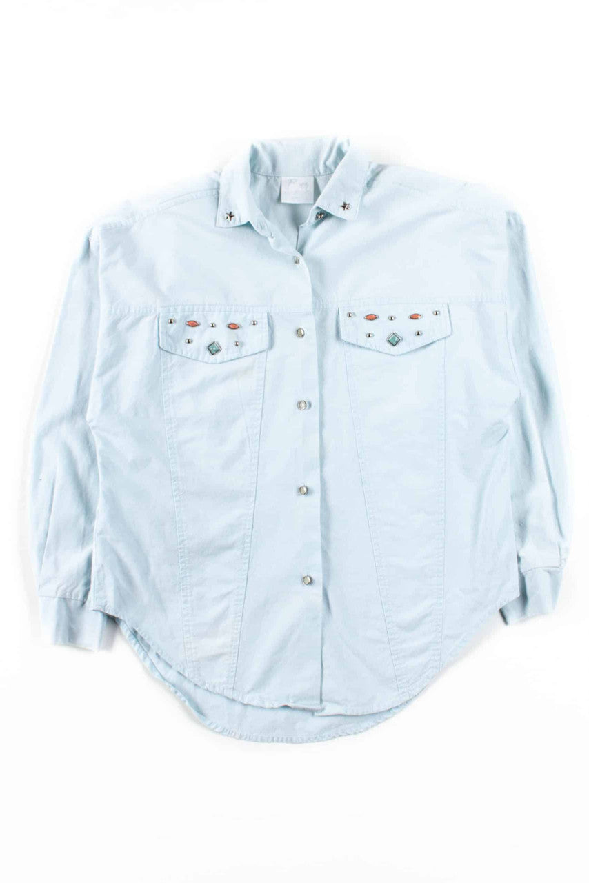 Blue Beaded Button Up Shirt