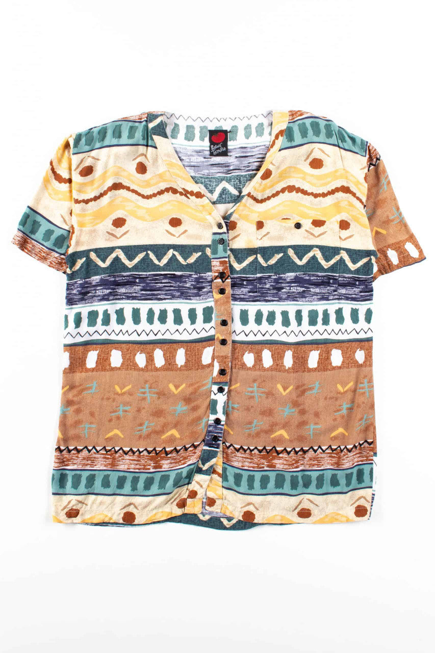 Abstract V-Neck Button Up Shirt