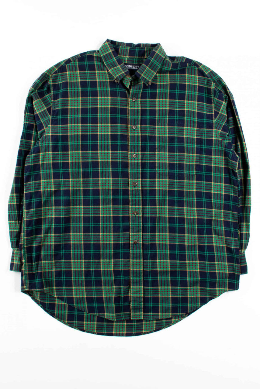 Green Plaid Lands' End Button Up Shirt