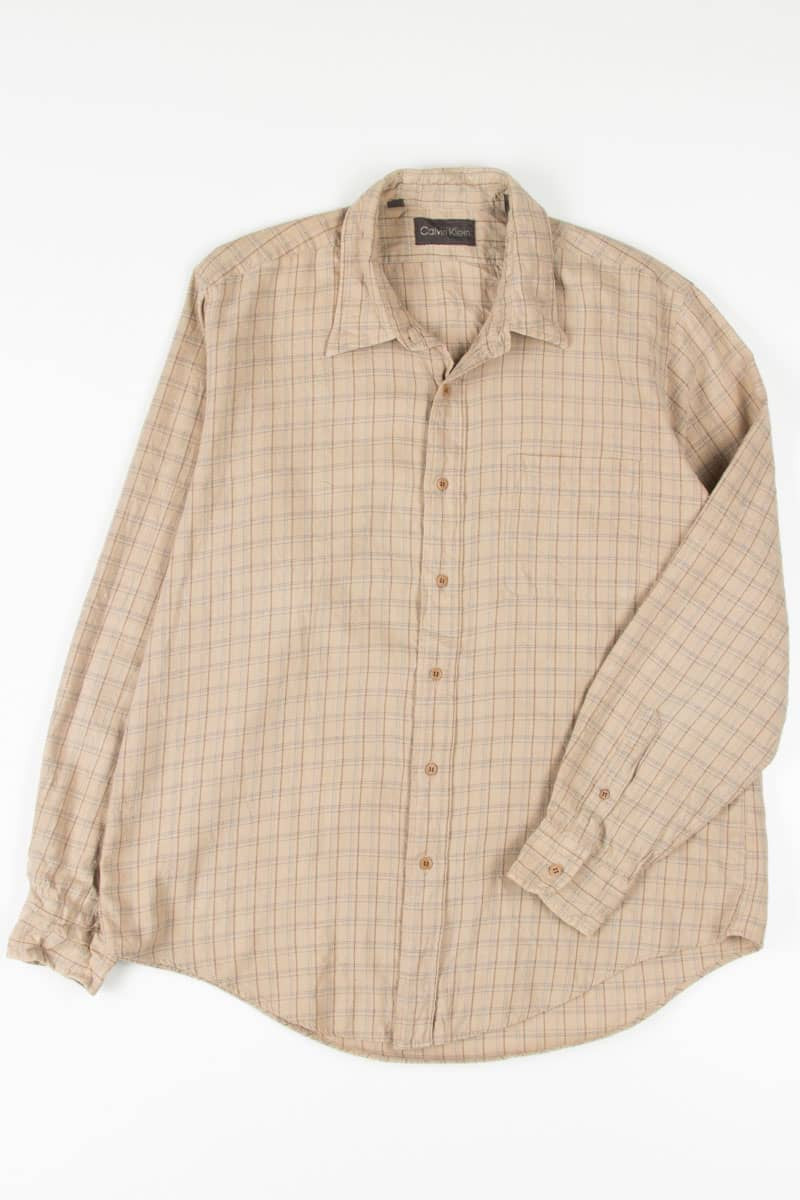 Tan Wool Blend Calvin Klein Button Up Shirt 789